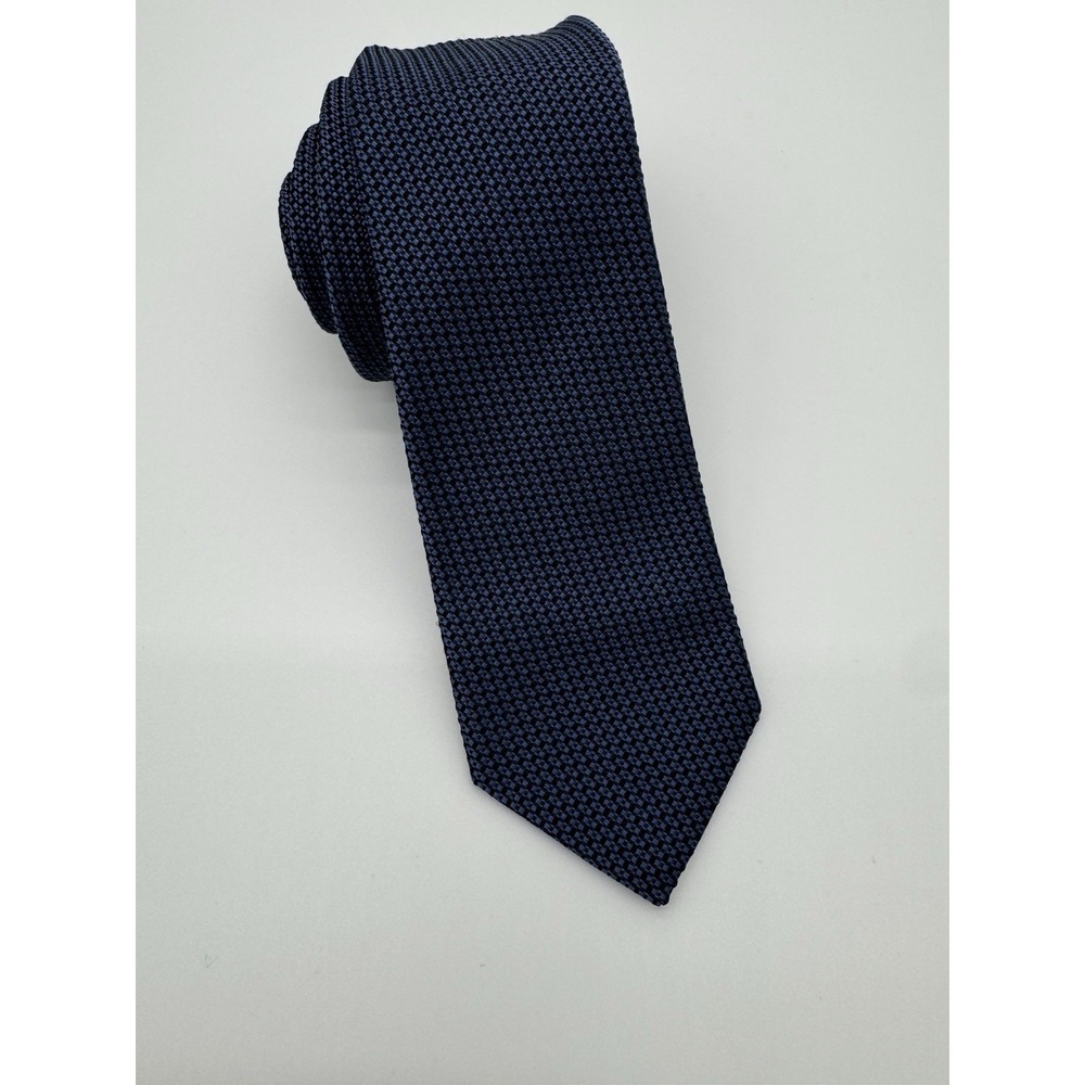 Theory Silk Tie Blue Black Geometric Pattern‎ Textured USA Made Necktie